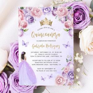 Purple Blush Gold Floral Watercolor Quinceañera