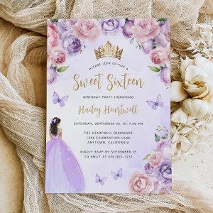 Purple Blush Gold Floral Watercolor Sweet 16 Party