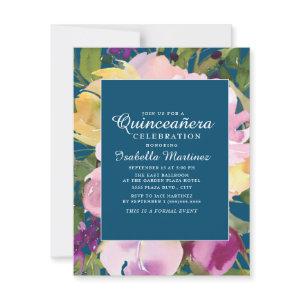 Purple Blush Yellow Floral Navy Blue Quinceañera
