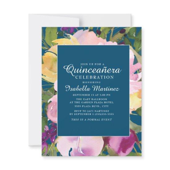 Purple Blush Yellow Floral Navy Blue Quinceañera