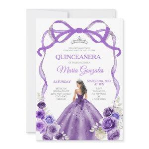 Purple Bow Princess Silver Crown Girl Quinceañera