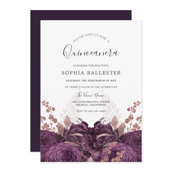 Purple Burgundy Floral Elegant Quinceanera Party