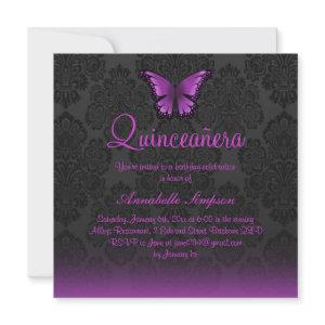 Purple Butterfly & Damask Quinceanera Invite