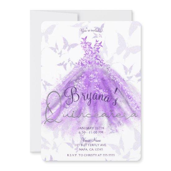 Purple Butterfly Dance Dress Silver Quinceañera 15