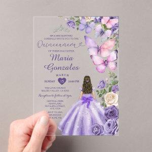 Purple Butterfly Floral Princess Dress Quinceañera Acrylic