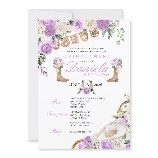 Purple Cowgirl Boots & Ropes Mariachi Quinceañera