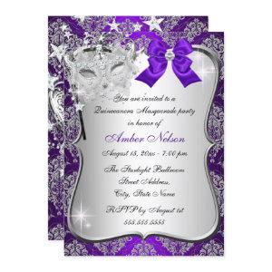 Purple Damask Mask Quinceanera Masquerade Invite