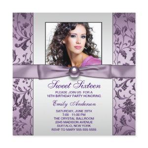 Purple Damask Photo Sweet Sixteen Birthday Party