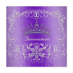 Purple Damask Quinceanera Diamond Tiara Invite
