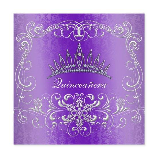 Purple Damask Quinceanera Diamond Tiara Invite