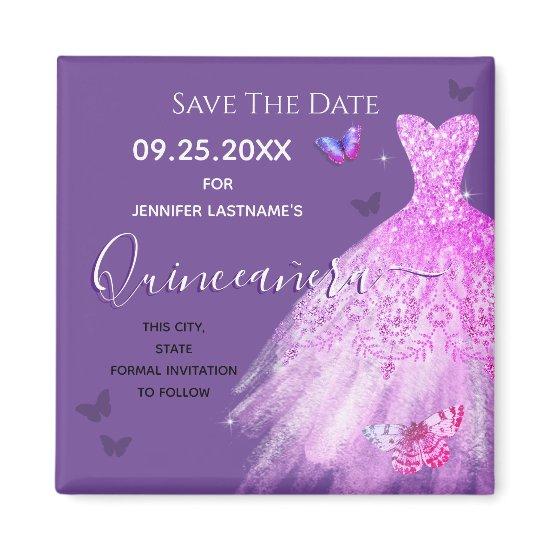 Purple Dress Quinceanera Save the Date Ma Magnet