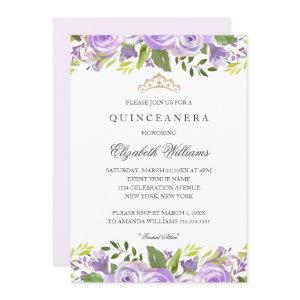 Purple Elegant Watercolor Floral Quinceanera