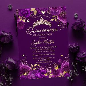 Purple Enchanting Floral Butterfly Quinceanera Foil