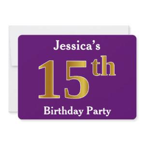 Purple, Faux Gold 15th Birthday Party; Custom Name