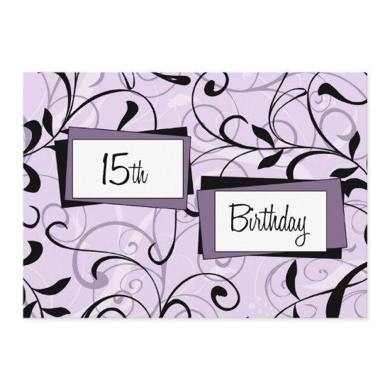 Purple Floral 15th Birthday Party  Cards