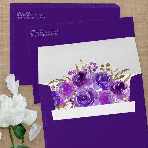 Purple Floral and Gold Leaf   Envelope
