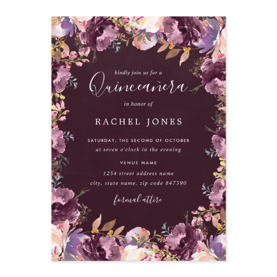Purple Floral Bloom Watercolor Quinceanera