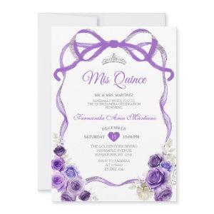 Purple Floral Bow Ribbon Silver Crown Mis Quince