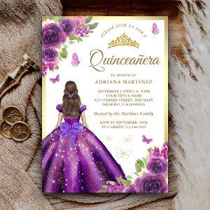 Purple Floral Dress Butterfly Gold Quinceanera