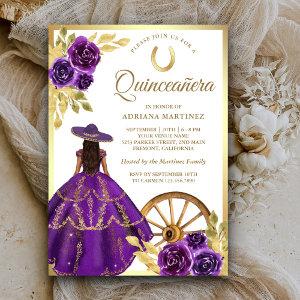 Purple Floral Dress Charro Gold Quinceanera