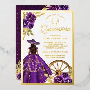 Purple Floral Dress Charro Quinceanera Gold Foil