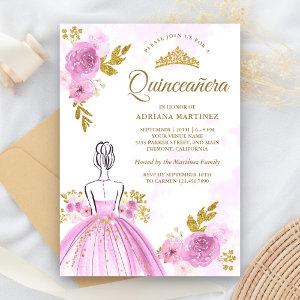 Purple Floral Dress Princess Gold Quinceanera