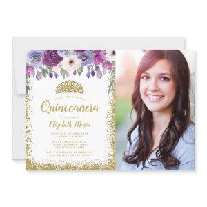 Purple Floral Gold Glitter Tiara Quinceanera Photo