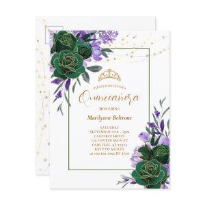 Purple Floral Gold Quinceañera  Postcard