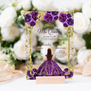 Purple Floral Princess Gold Arch Quinceanera Acrylic