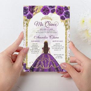 Purple Floral Princess Gold Arch Quinceanera