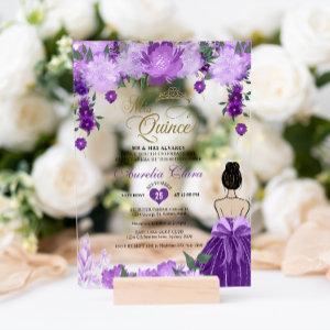 Purple Floral Princess Mis Quince Quinceañera Acrylic