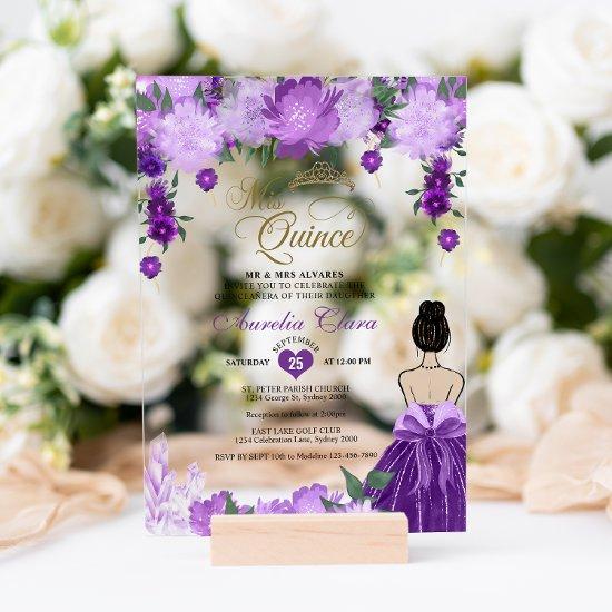 Purple Floral Princess Mis Quince Quinceañera Acrylic