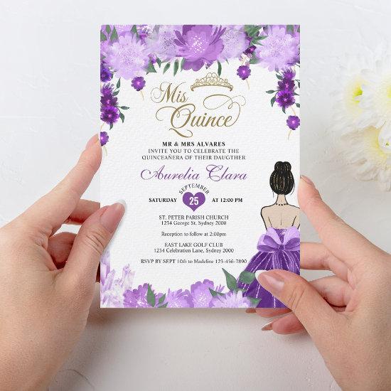 Purple Floral Princess Mis Quince Quinceañera