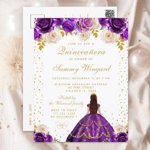 Purple Floral Princess Quinceañera Postcard