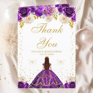 Purple Floral Princess Quinceañera Thank You Card
