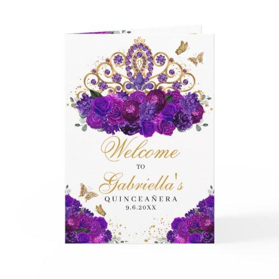 Purple Floral Princess Tiara Quinceanera Program
