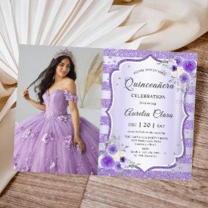 Purple Floral Quinceanera Birthday Photo