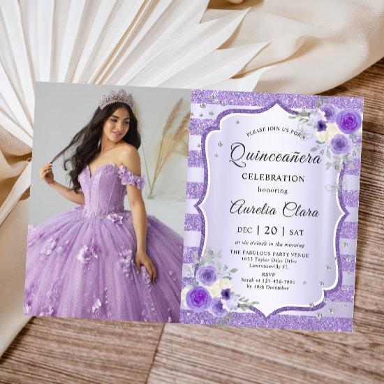 Purple Floral Quinceanera Birthday Photo
