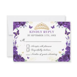 Purple Floral Quinceañera Butterflies RSVP Card