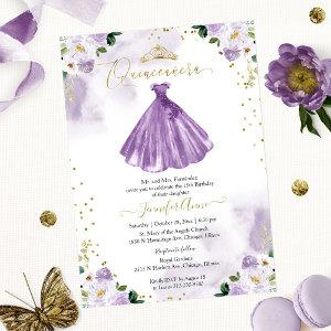 Purple Floral Quinceanera  Bilingual