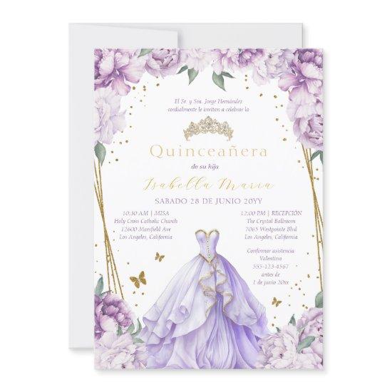 Purple Floral Quinceañera  in Spanish