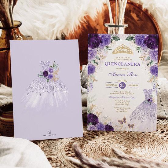 Purple Floral Quinceañera Mis Quince 15th Birthday