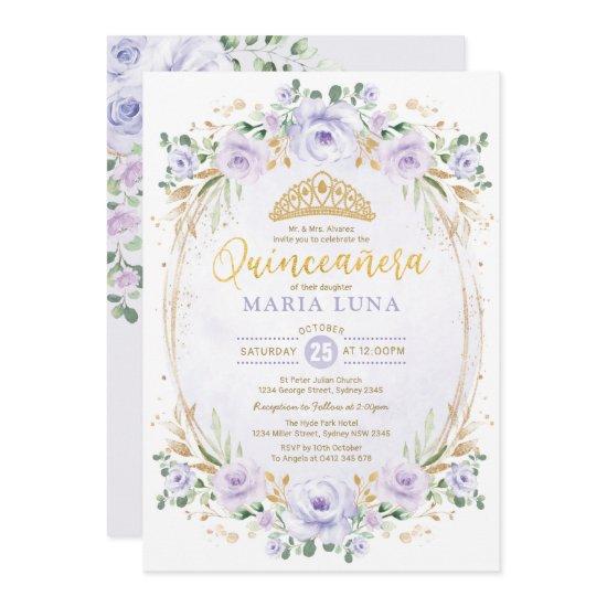Purple Floral Quinceañera Mis Quince 15th Birthday