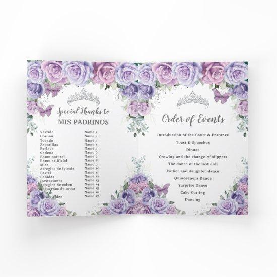 Purple Floral Quinceañera Order of Events Padrinos Program