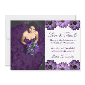 Purple Floral Quinceanera Thank You Card