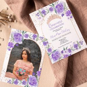 Purple floral Rose gold tiara princess Quinceanera