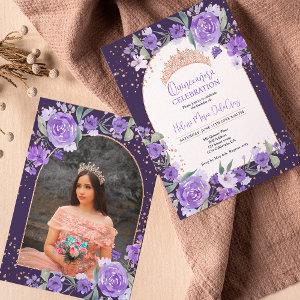 Purple floral Rose gold tiara princess Quinceanera