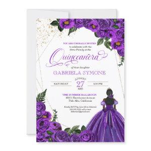 Purple Floral Roses Elegant Afrolatina Quinceanera