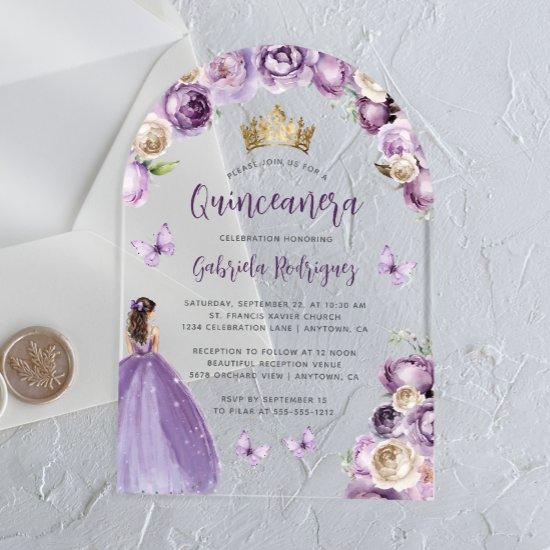 Purple Floral Roses Watercolor Quinceañera Acrylic