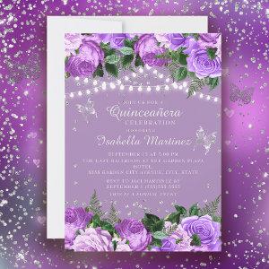Purple Floral Silver Butterflies Quinceañera